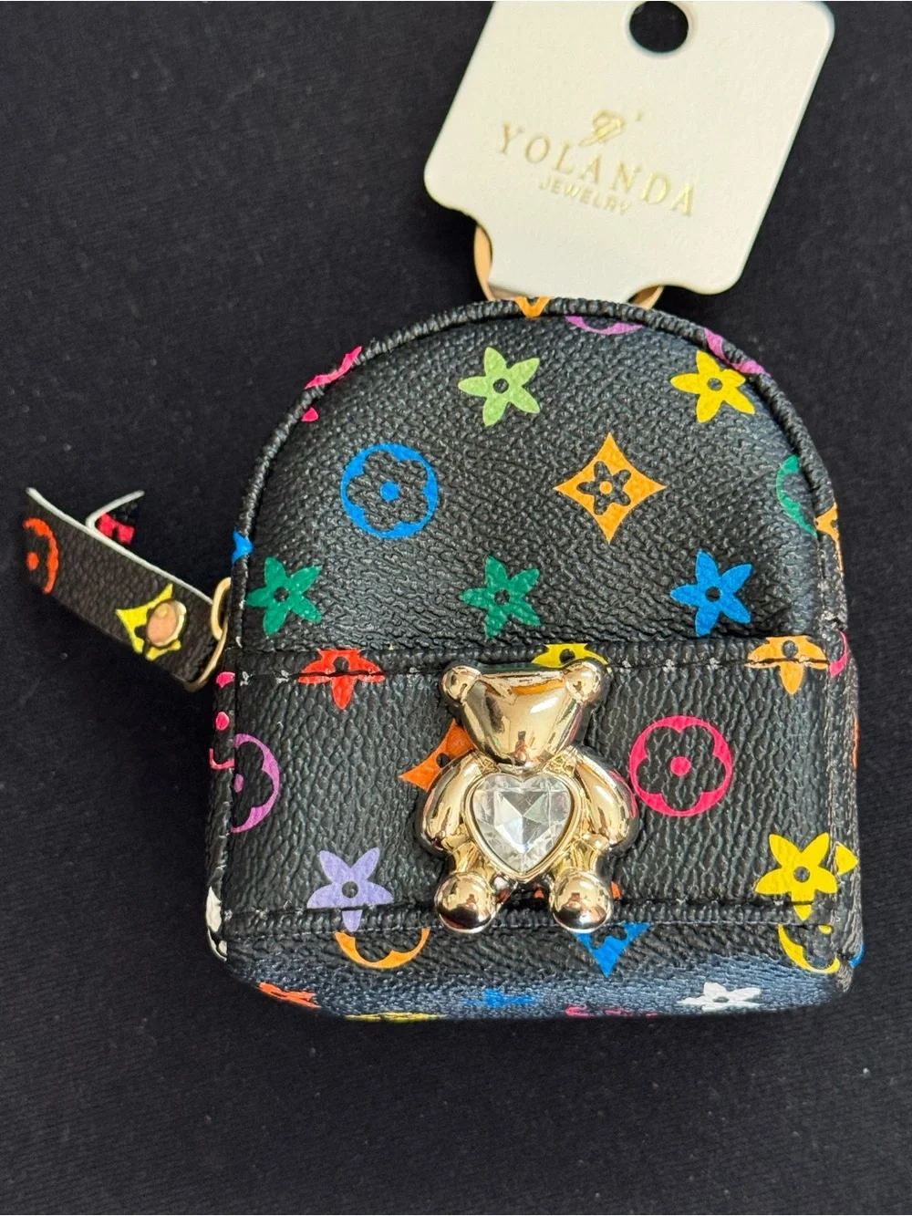 NWT Yolanda Mini Backpack Keychain Bag charm Coin Purse Wallet Black Multi-Color